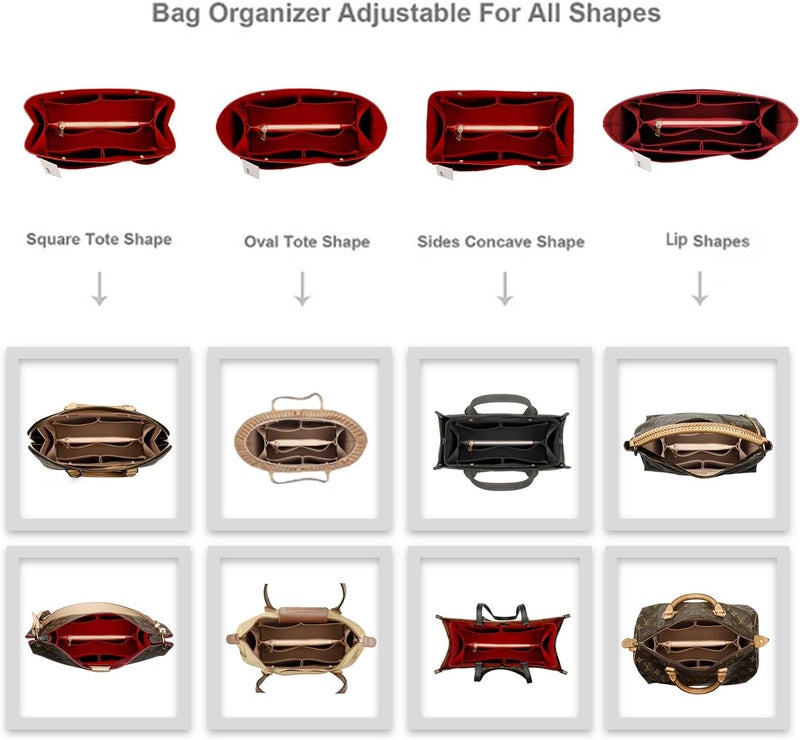 ZTUJO Purse Organizer Insert For Handbags, Silky Bag Organizer With 2 Zippers For Speedy Neverful Tote and More (Red, Medium) - Image 2